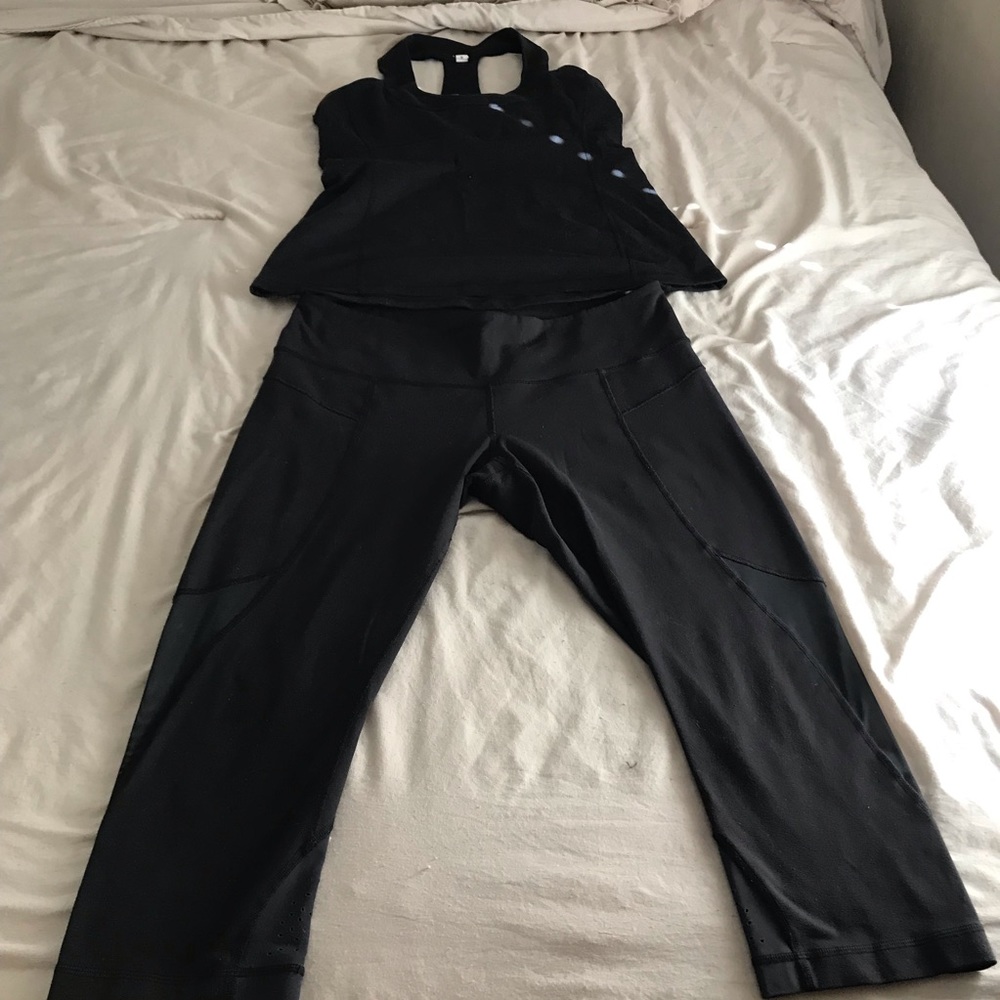 Lululemon set size 12. Racer back top with mesh accent and capri leggings - Picture 2 of 12